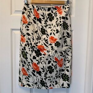 Club Monaco Floral Pencil Skirt in Black, Orange, and Green